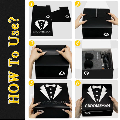 Groomsmens Gifts Set of 5,Groom Best Man Groomsmen Proposal Gifts,2oz Shot Glass,Black Sunglasses,Oxford Bags,Bottle Openers,Black Proposal Boxes,Socks,Wedding Bachelor Party for Groom