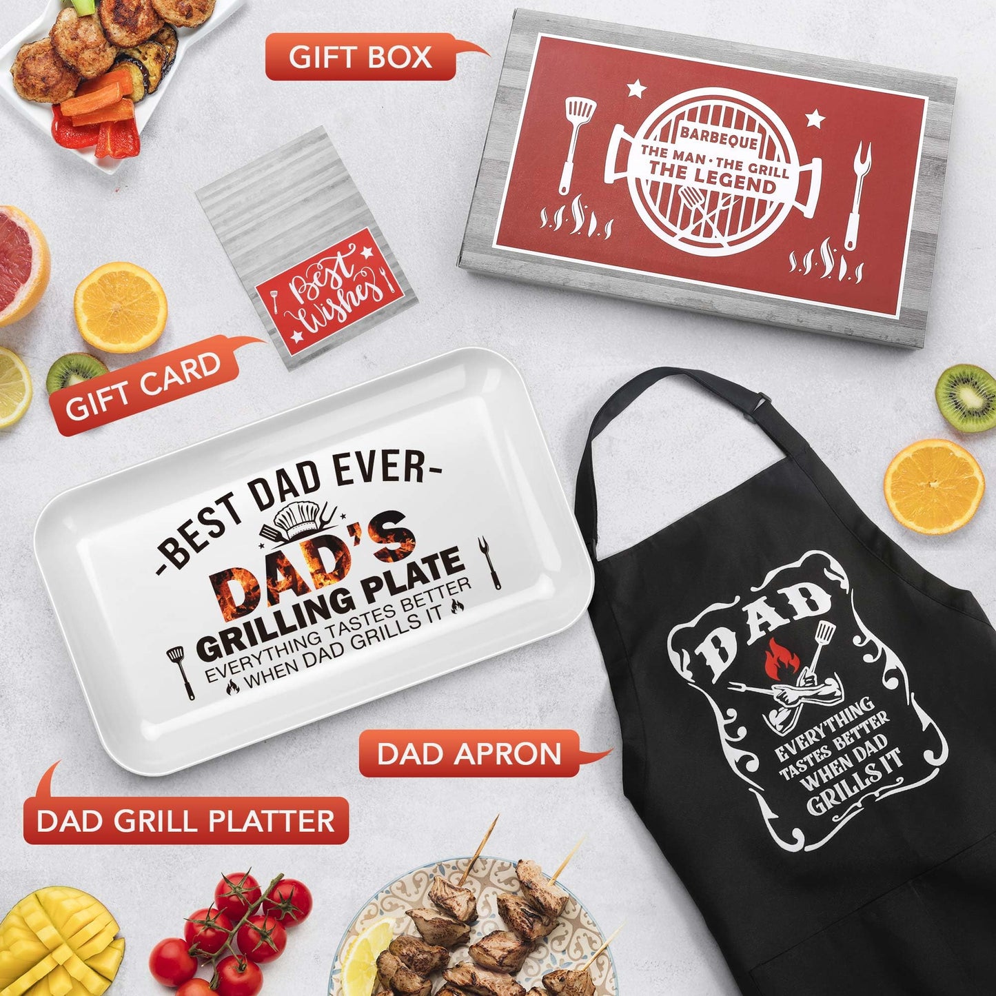 LEJIAJINW Fathers Day Dad Gifts for Men Father Grandpa Daddy, Dad Birthday Gift from Daughter Son, Father's Day BBQ Grilling Platter with Apron Gift Box for Him Husband Brother Easter Anniversary