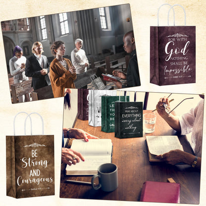Skyygemm 24 Pcs Fathers Day Christian Gift Bags Bulk Religious Bible Verse Treat Bags with Handles Inspirational Scripture Church Gifts for Men Women Dad Mom Christian Church Party Favors Decorations