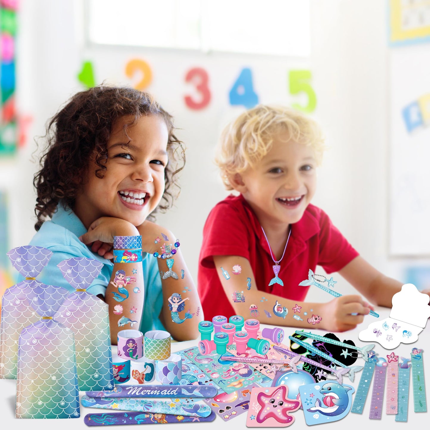 DMIGHT 110Pcs Mermaid Party Favors Including Stampers, Notebooks, Mermaid Party Decorations