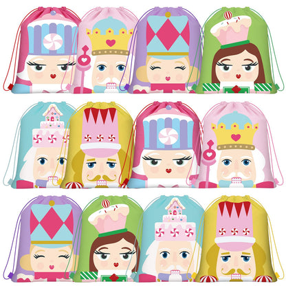Hillban 12 Pcs Nutcracker Drawstring Backpack Valentine Nutcracker Gift Bags Waterproof Shoulder Bags for Yoga(Cute,Pink)