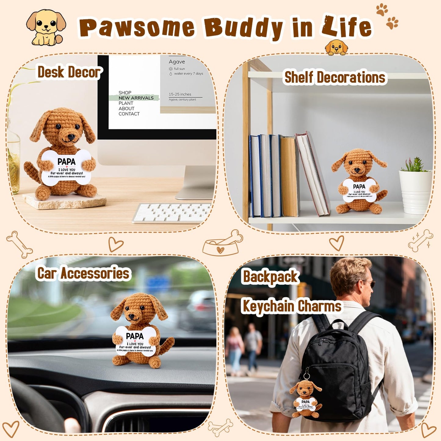 Funny Dog Papa Gifts, Christmas Birthday Gifts for Papa from Granddaughter Grandson, Small Presents Stocking Stuffers Ornament Decor Mini Cool Things Cute Stuff, I Love You Pawpaw Puppy