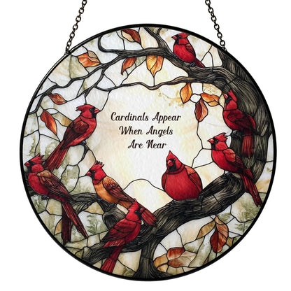 Cardinal Suncatcher Stained Glass Window Hanging Decor - Cardinal Remembrance Gifts, Cardinals Memorial Gifts for Loss of Loved One, Women Grandma Mom, Mothers Day Birthday Christmas Bird Lovers Gift