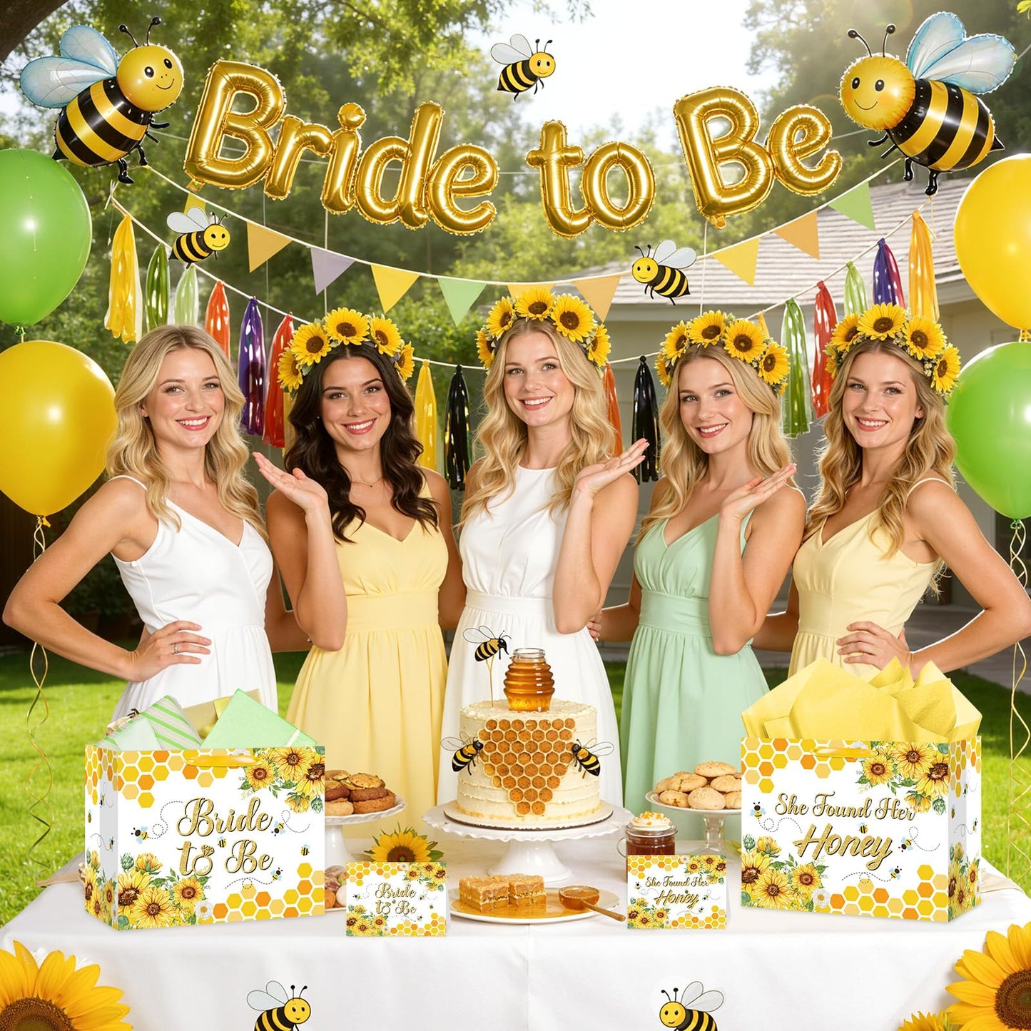 Bride Gift Bag Bee Bridal Shower Party Gift Bags with Tissue Paper and Card Bridal Gift Wrapping Paper Bag Honey Bee Sunflower Bachelorette Engagement Wedding Bags for Bride to Be Party Decorations