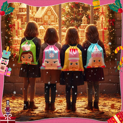 Hillban 12 Pcs Nutcracker Drawstring Backpack Valentine Nutcracker Gift Bags Waterproof Shoulder Bags for Yoga(Cute,Pink)