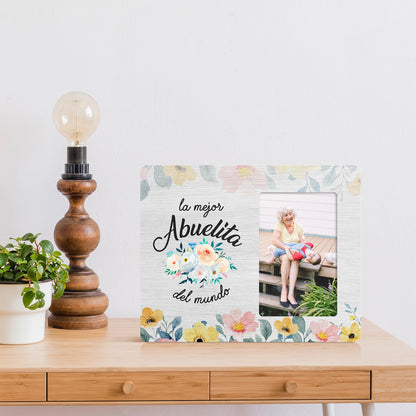 Abuela Spanish Picture Frame Gifts for Grandma, La Mejor Abuelita Del Mundo Spanish Wooden Picture Frames, 4x6 inch Photo