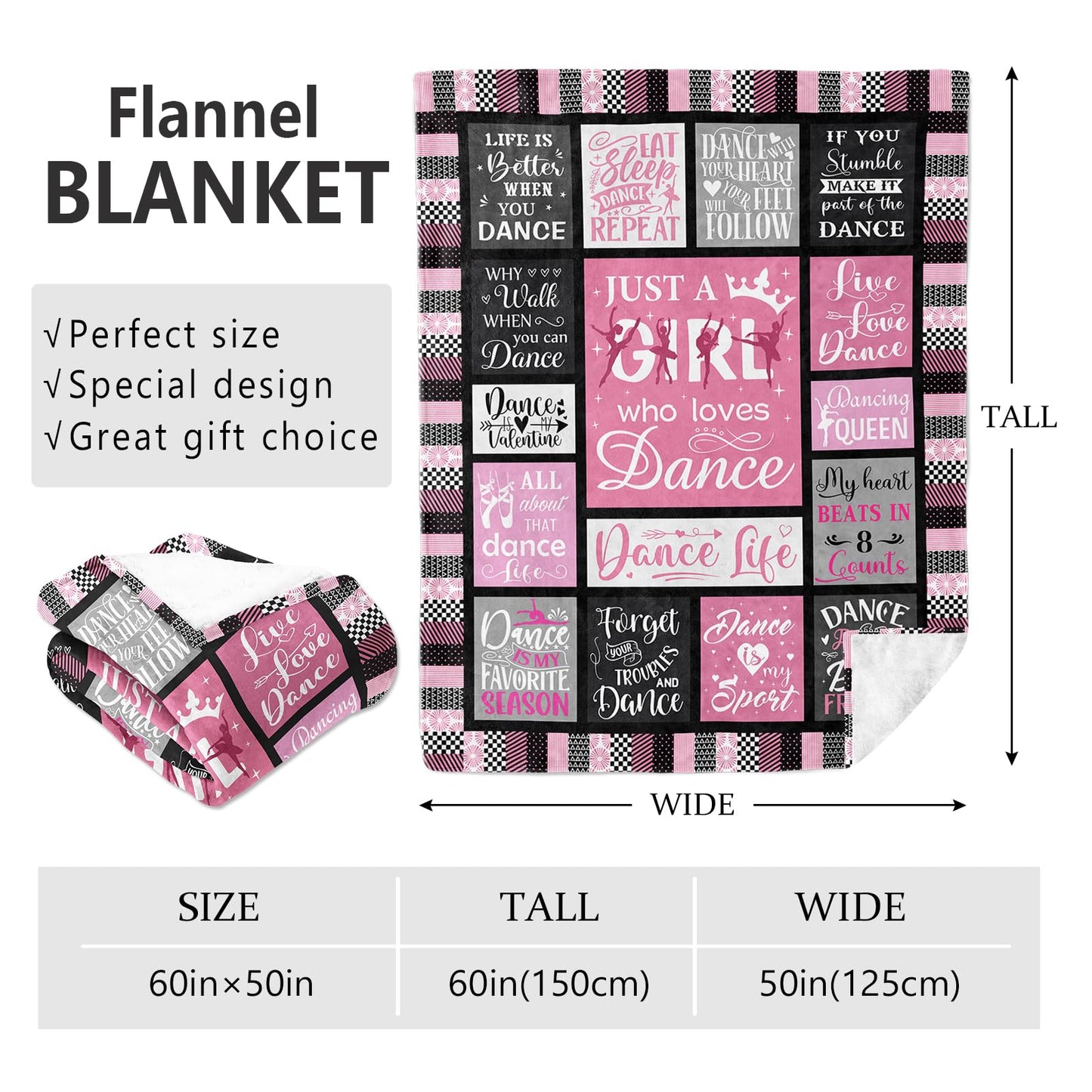 Dance Gifts Blanket 60"x50", Dance Recital/Dancer/Ballet/Ballerina Gifts for Girls Teens Her Teacher, Gift for Dancers, Dancing Stuff/Accessories, Dancing Soft Throw Blanket