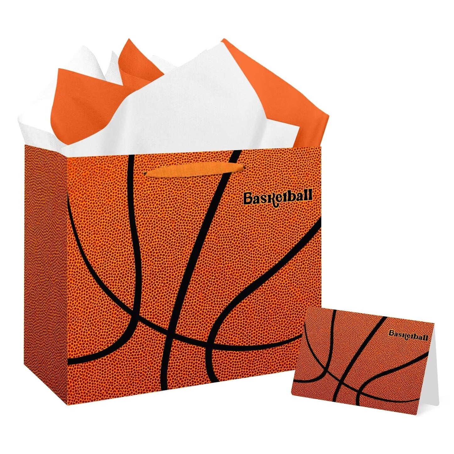 Jiaoiudi Basketball Gift Bags with Tissue Paper Greeting Card Basketball Party Bags Large with Handles Basketball Goodie Bags