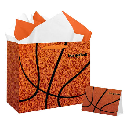 Jiaoiudi Basketball Gift Bags with Tissue Paper Greeting Card Basketball Party Bags Large with Handles Basketball Goodie Bags