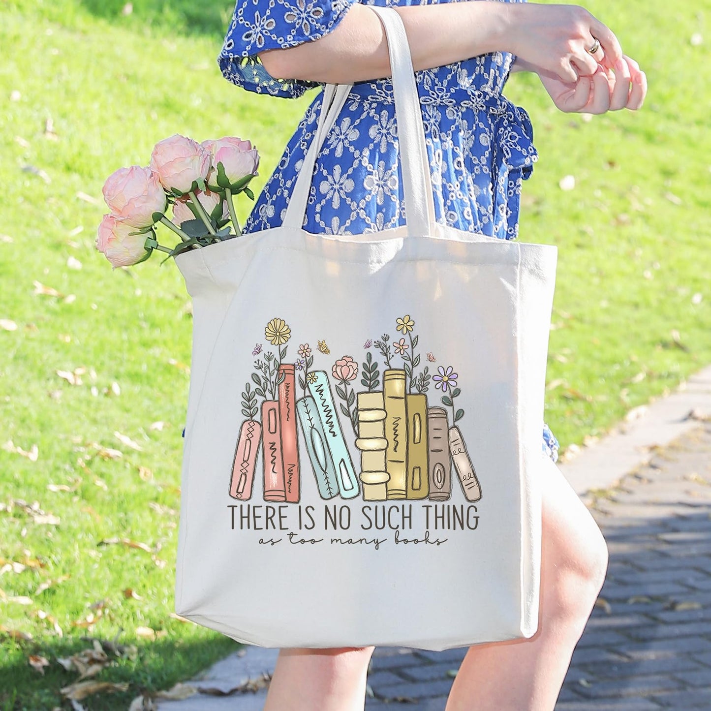 LEADO Cute Canvas Tote Bag with Pocket, Book Lovers Gifts - Mothers Day, Birthday, Book Club Gifts for Book Lovers Women - Reading Accessories, Librarian, Bookish, Readers, Teacher, Library Present
