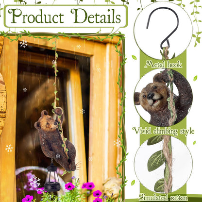 Rossesay 7 Inches Bear Statue Tree Hugger with Solar Light Resin Bear Statue Sign with LED Lantern Waterproof Hanging Figurine with Hook for Christmas Tree Decoration Outdoor Yard Garden (Brown)