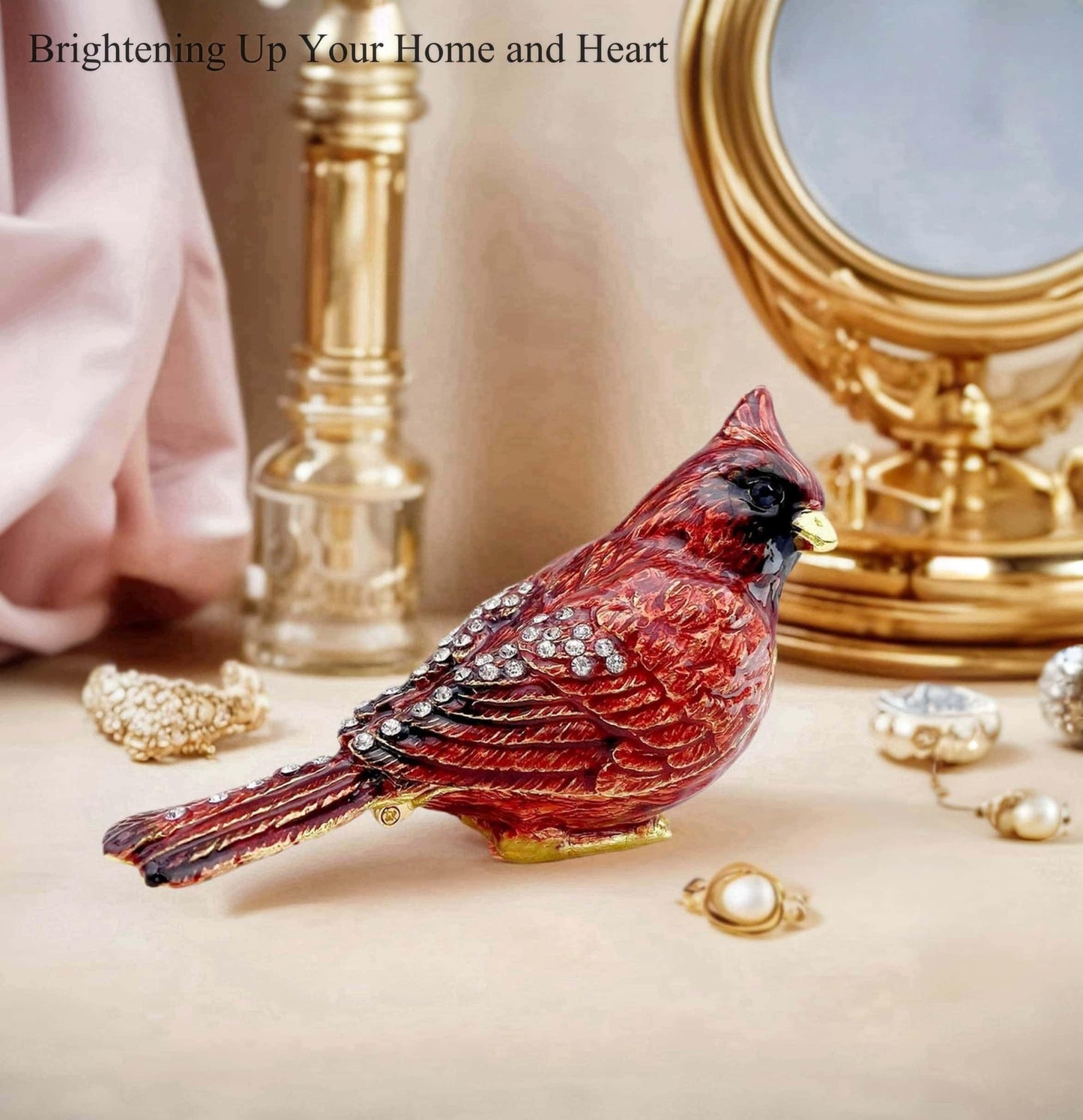 Luxury Red Cardinal Bird Gifts Jewelry Trinket Boxes Hinged.Decorative Keepsake Ring Box.Necklace Rings Earrings Organizer.Bird Figurines Accents Home Decor Gifts for Women.