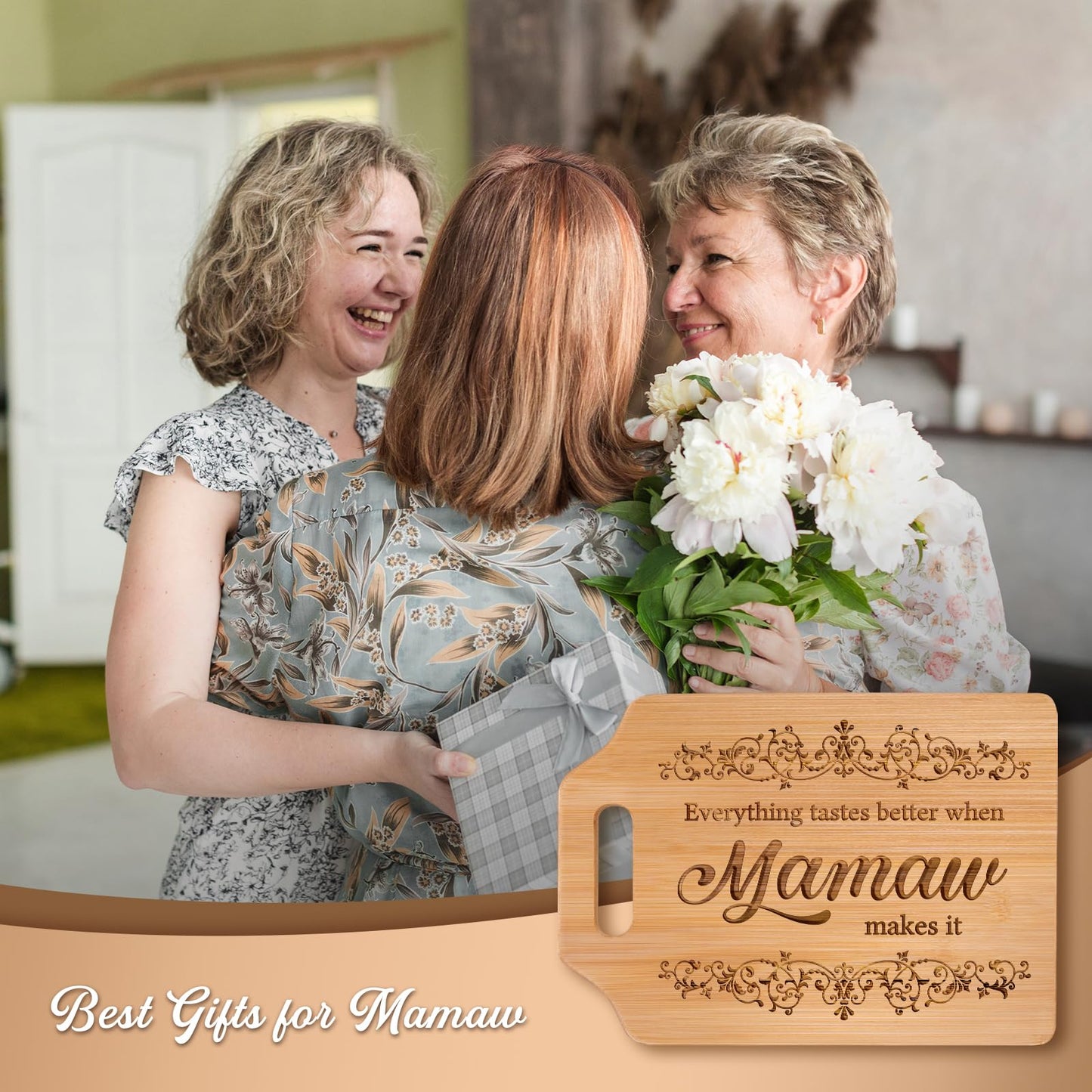 AceThrills Mamaw Gifts for Mamaws Birthday Gift - Engraved Bamboo Cutting Board 12.3"L × 8.7"W × 0.4"Th