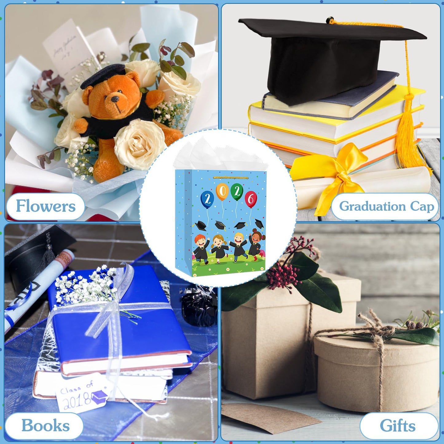 PETCEE Kindergarten Graduation Gift Bags 2026 - Pre K Preschool Graduation Bags with Tissue Paper Class of 2026 Grads Wrapping Paper Gift Bags for Kids Girls Boys Daughter Son Party Favors