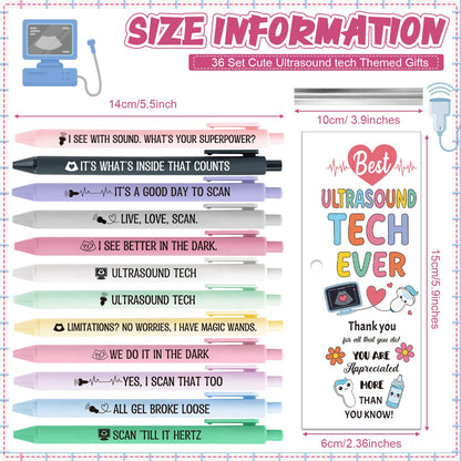 Gueevin 36 Sets Sonographer Gifts Set 12 Designs Ultrasound Themed Pen with Matching Themed Thank You Cards for Ultrasound Tech Week Sonography Student Graduation Radiology Nurse Appreciation