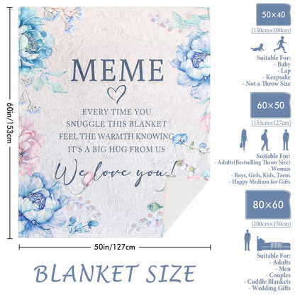 Meme Gifts, Meme Birthday Gifts, Meme Blanket 60" x 50", Grandma Gifts for Meme, Mother's Day Meme Gifts, Meme Gifts from Grandchildren, Meme Gifts for Christmas