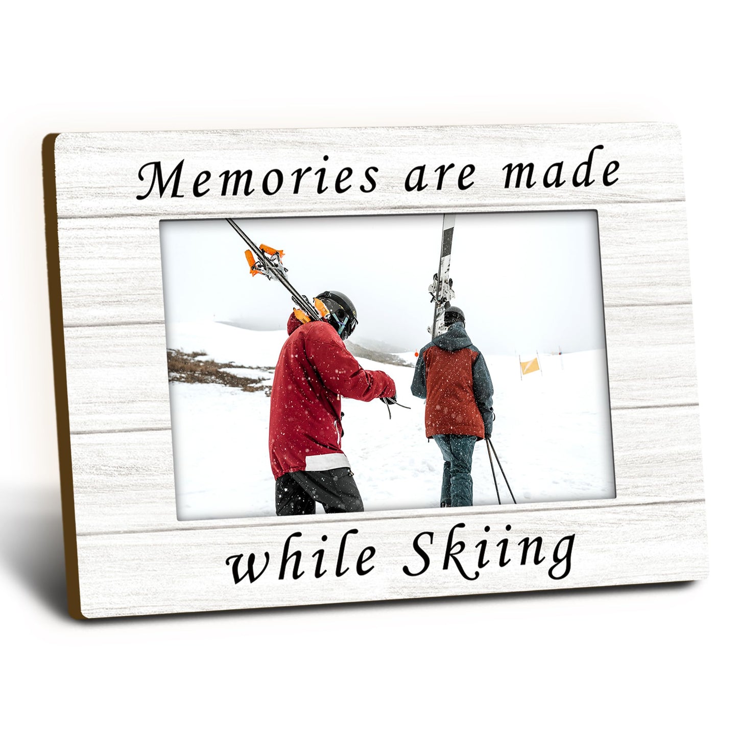 Ski Gifts Picture Frame 4x6, Ski Skiing Wooden Picture Frame, SkiGifts for SkiLovers Skier, Memories are Made While Skiing Decorative Photo Frames for Table Desk Ski Lodge Decor