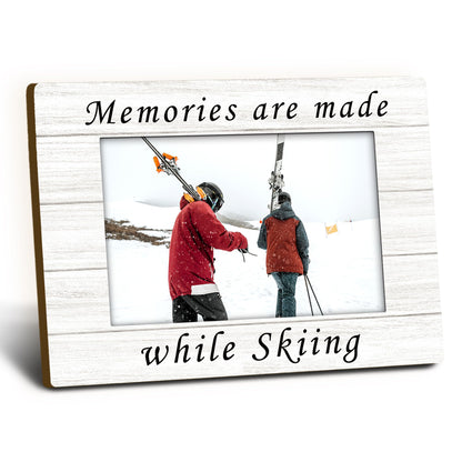 Ski Gifts Picture Frame 4x6, Ski Skiing Wooden Picture Frame, SkiGifts for SkiLovers Skier, Memories are Made While Skiing Decorative Photo Frames for Table Desk Ski Lodge Decor