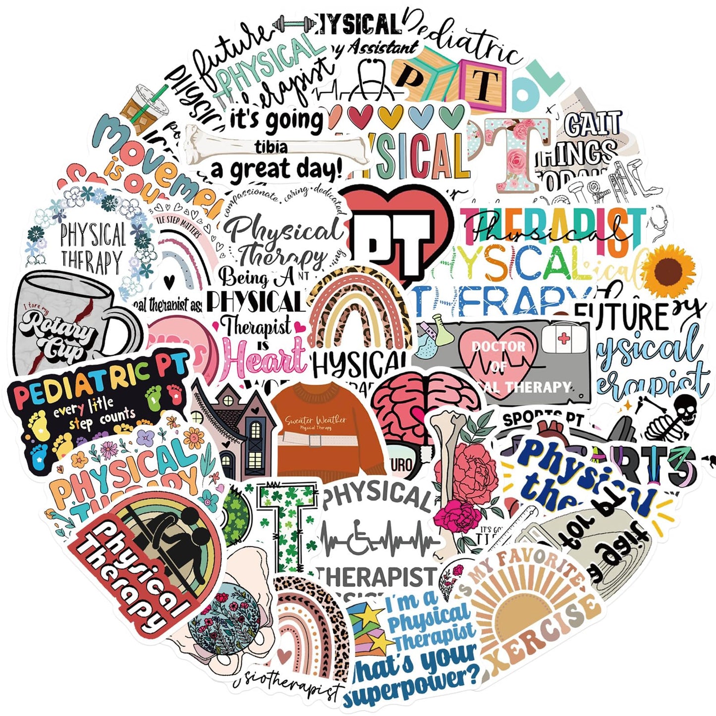 50PCS Physical Therapy Stickers Nutritional Balance Graffiti Aesthetics Therapist Waterproof Vinyl Decals for Bottles, Laptop,Luggage, Phone case - Gifts for Physiotherapist (Colourful-5)