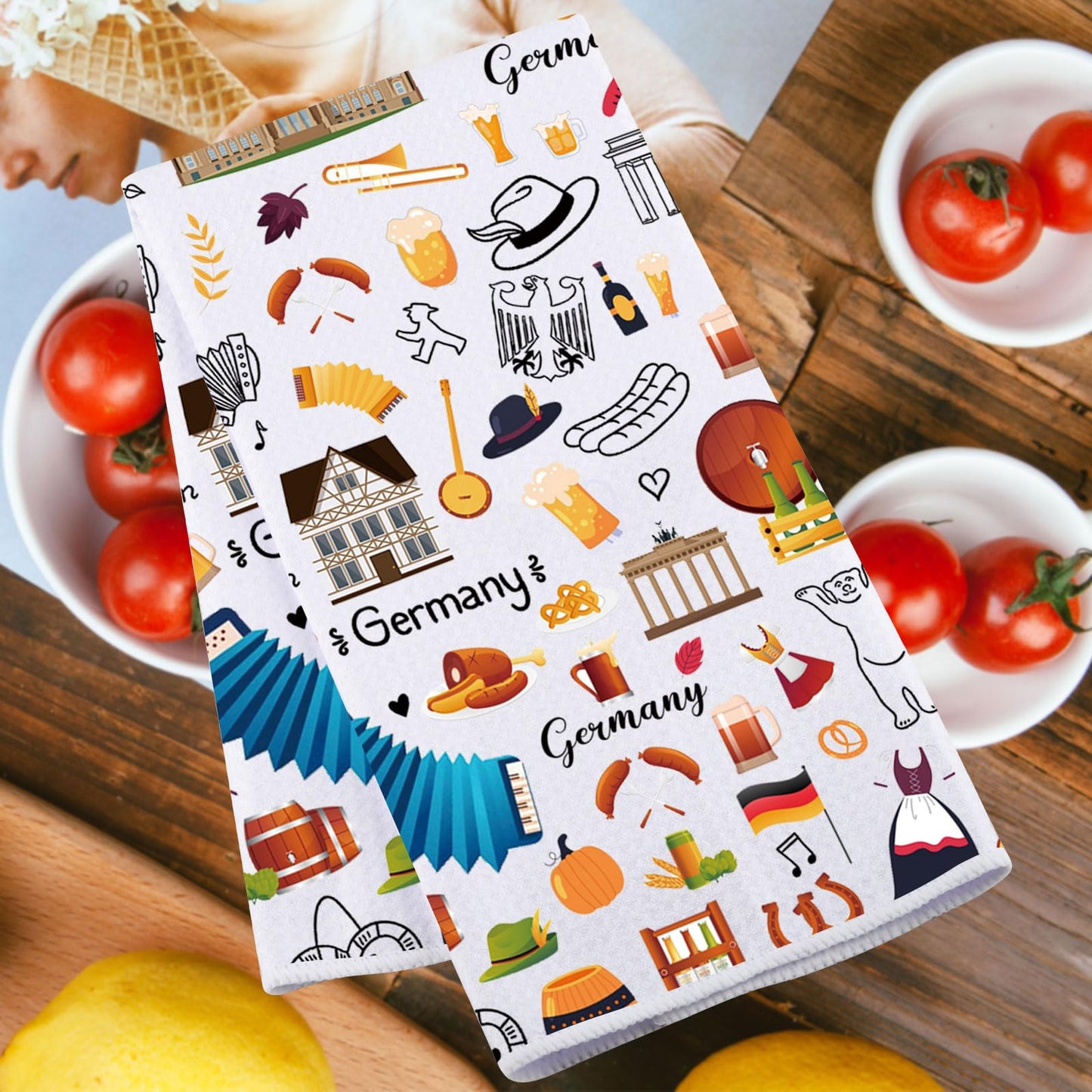 JNIAP Germany Kitchen Towel German Dish Towel Germany Themed Gifts Germany Housewarming Gift German Kitchen Decor (German KT)