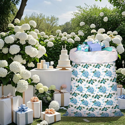 WRAPAHOLIC 56" Large Hydrangea Floral Plastic Gift Bag - Blue Hydrangea Flower Jumbo Bike Bag Gift Wrap for Wedding, Birthday, Bridal Shower, Tea Party - 56" H x 36" W