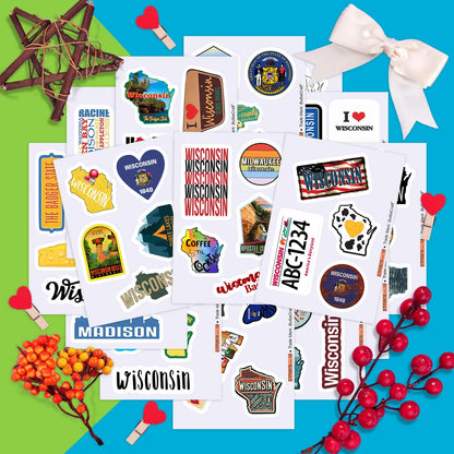 BulbaCraft Wisconsin Stickers for Water Bottle and Laptop - Wisconsin Party Supplies & Decorations, Waterproof Vinyl Decals, State Pride and Icon Stickers, Gifts for Women & Men