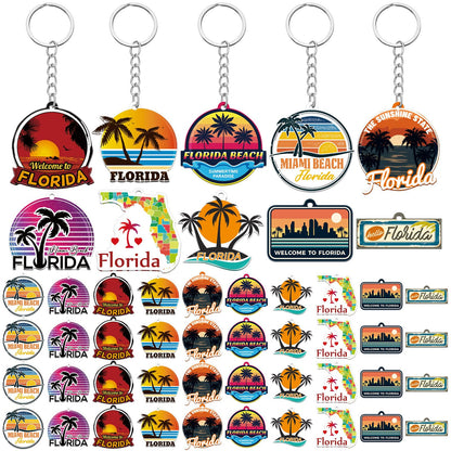 50 Pcs Florida Souvenirs Acrylic Keychain Gifts Bulk United State Keychain Palm Tree Sea Sun Map Travel Souvenirs
