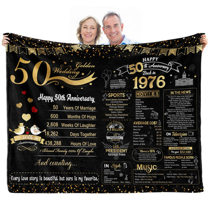 elseven 50th Anniversary Wedding Gift 50th Wedding for Her 50 Year Anniversary for Couples Wife Husband Best Anniversary Blanket Present Throw Blanket 50x60 Inch, Golden