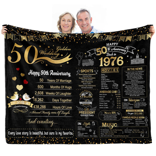 elseven 50th Anniversary Wedding Gift 50th Wedding for Her 50 Year Anniversary for Couples Wife Husband Best Anniversary Blanket Present Throw Blanket 50x60 Inch, Golden