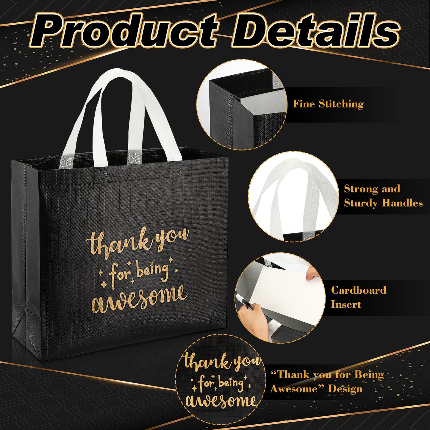 Sanwuta 12 Pcs Cna Week Appreciation Gift Bag with Handle for Nurse Graduation Employee Coworker Staff Bulk Thank You Reusable 12.2 x 4.7 x 11 in Thank You for Being Awesome Gift Bag(Black)