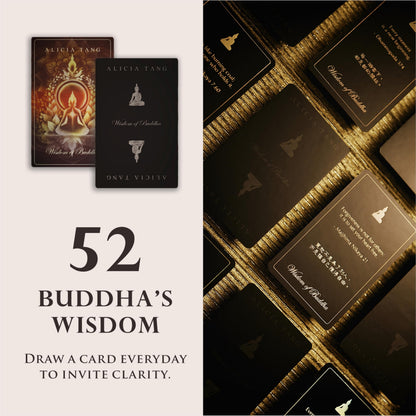 Wisdom of Buddha Oracle Cards | 55 Affirmation Pocket-sized Card Deck for Inner Peace and Clarity, Includes Hand-Illustrated Artwork by Alicia Tang and Sanskrit Mantra Amulet