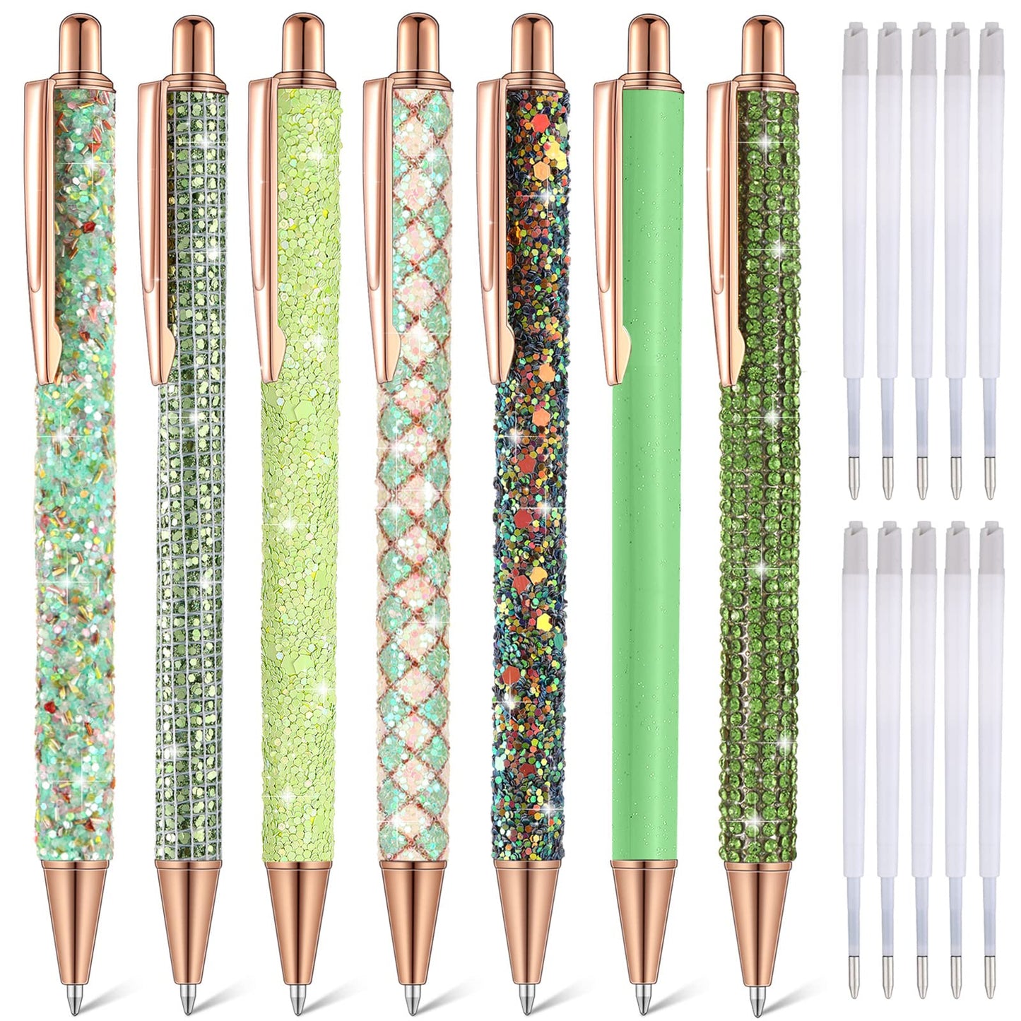 Sherr 7 Pcs Fancy Pens for Women Cute Sparkly Glitter Pens with 10 Pcs Black Ink Refills Pretty Gifts for Girls Office School Christmas Graduation(Fresh)