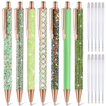 Sherr 7 Pcs Fancy Pens for Women Cute Sparkly Glitter Pens with 10 Pcs Black Ink Refills Pretty Gifts for Girls Office School Christmas Graduation(Fresh)