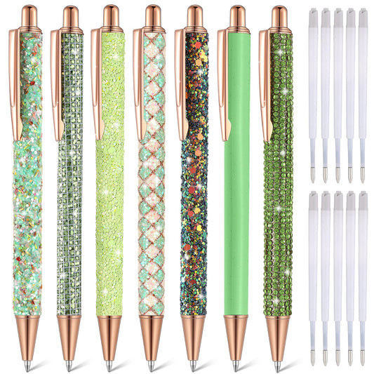 Sherr 7 Pcs Fancy Pens for Women Cute Sparkly Glitter Pens with 10 Pcs Black Ink Refills Pretty Gifts for Girls Office School Christmas Graduation(Fresh)