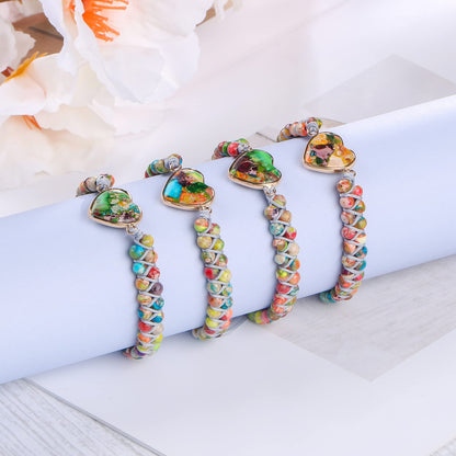 MOOGEEN Handmade Beaded Bracelets for Women Gifts for Granddaughter Daughter Mom Best Friend Bestie Sister Jasper Heart Bracelets Boho Natural Stone Colorful Beads Wrap Bracelet Turquoises Jewelry