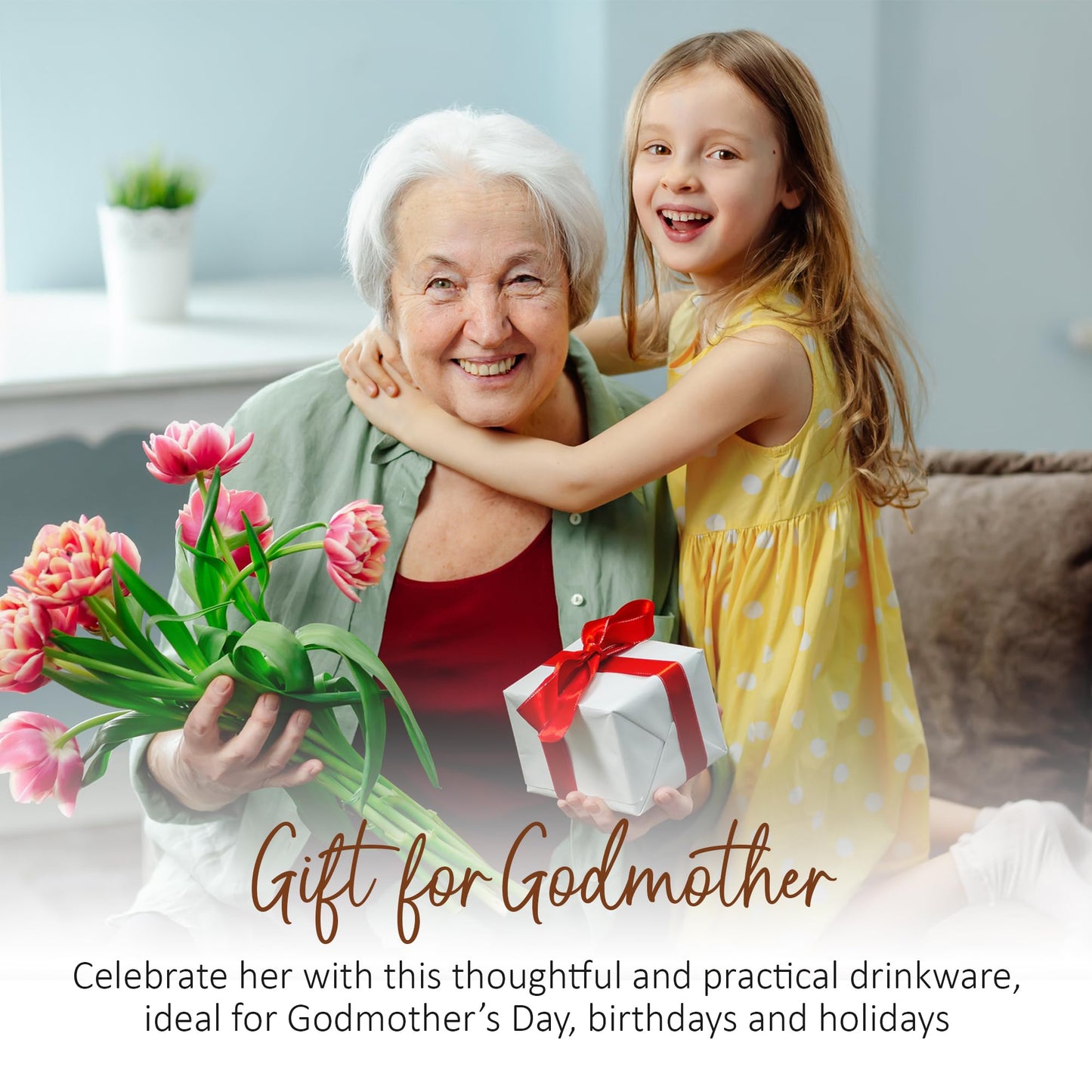 Pavilion Godmother Coffee Mug - Stoneware Coffee Cups for Aunts - Ideal for Daily Use with "Godmother" Text Design - Microwave & Dishwasher Compatible - Cream, 15 oz