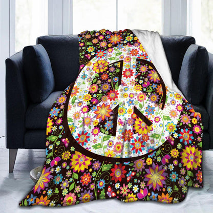Hippie Flower Peace Blanket, Soft Blankets Flannel Bed Throw Cozy Lightweight Plush Gifts for Women Men Boys Girls Sofa Couch Bedroom Living Rooms Warm All Season, Home Decor, Small 50"x40"