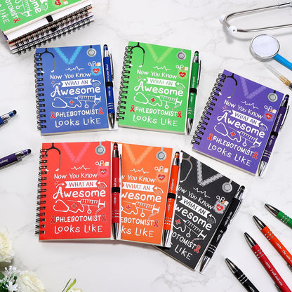 12 Sets Phlebotomist Week Gifts Phlebotomy Pens with Notebooks Inspirational Spiral Notebook Journal Ballpoint Pen Bulk Thank You Gifts for Nurse Coworkers Nursing Staff Student Medical Assistant