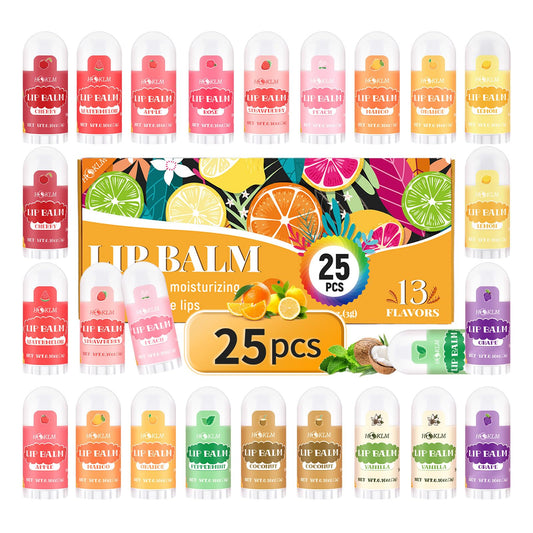 Mini Lip Balm 25 Pack, Natural Lip Balms with Vitamin E and Coconut Oil. Moisturizes for Dry Lips, Perfect for Christmas Gifts, Party Favors, Gift Bags and Small Gifts-13 Flavors