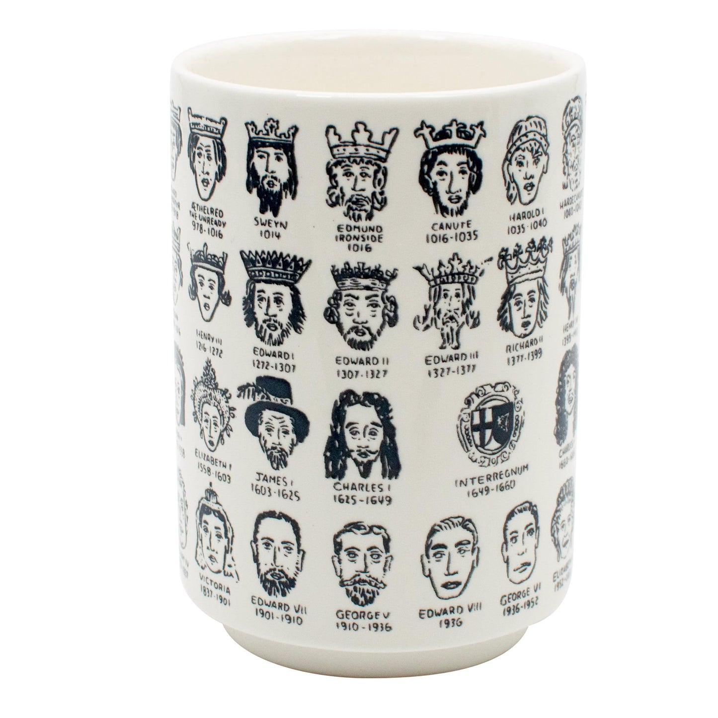 The Unemployed Philosophers Guild It's Hard to Get a Handle on English Monarchs - Porcelain Tea Cup Imprinted with Kings and Queens of England, Comes in a Fun Box, 9 oz