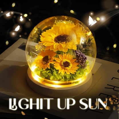 Mothers Day Sunflower Gifts for Mom Birthday Gift for Women, LED Glass Dome Preserved Eternal Flower Home Decor, for Mom Grandma Wife