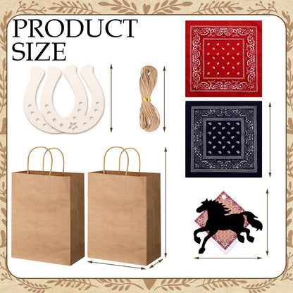 Jeere 48 Pcs Western Cowboy Gift Bags Western Theme Party Favors Cowboy Paper Goodie Handles Bags with Red and Blue Paisley Bandana Horseshoes Stickers for Rodeo Cowgirl Birthday Party Decoration