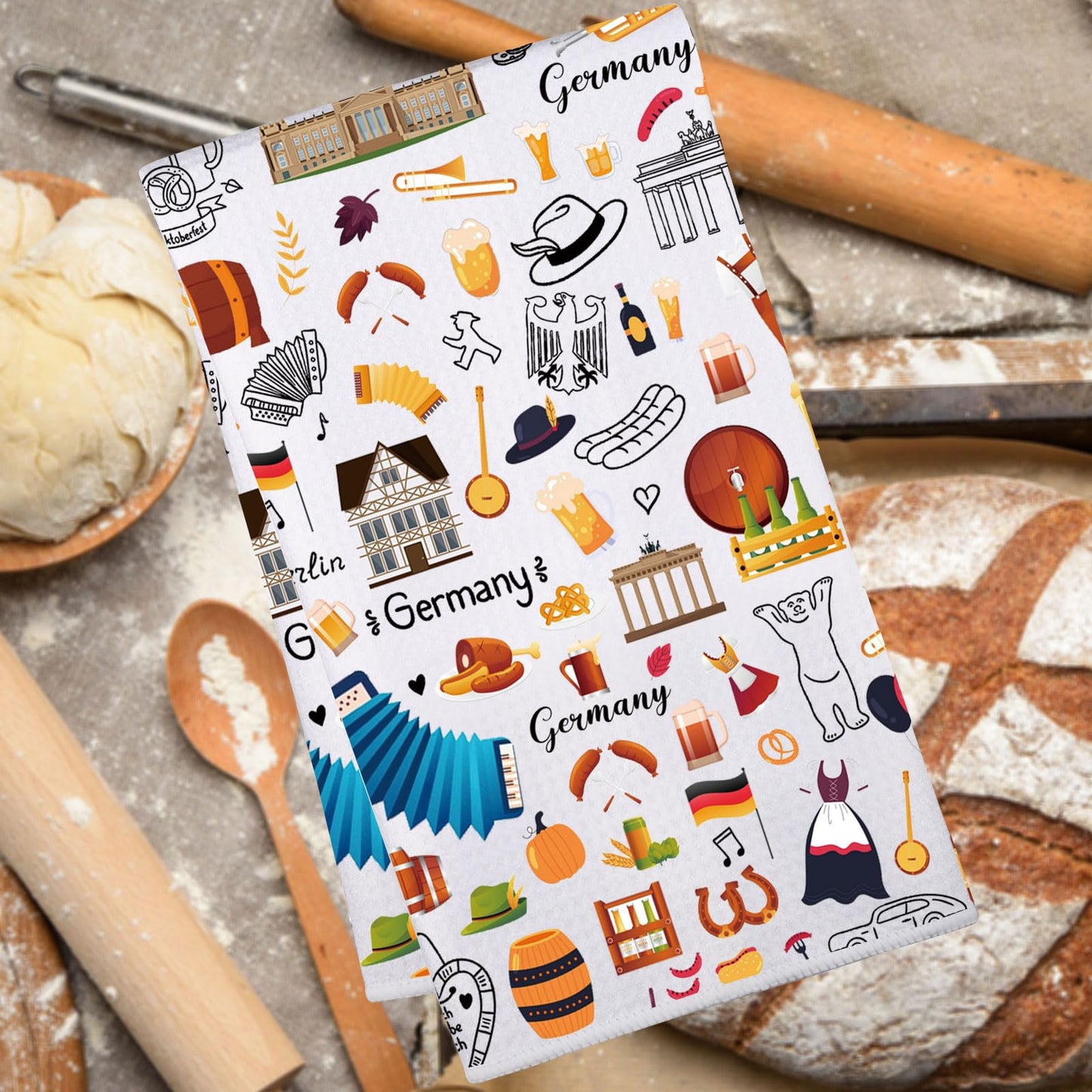 JNIAP Germany Kitchen Towel German Dish Towel Germany Themed Gifts Germany Housewarming Gift German Kitchen Decor (German KT)