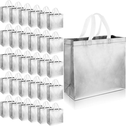 Eccliy 60 Pcs Reusable Gift Tote Bags Housekeeping Appreation Grocery Shopping Bag with Handles for Bridesmaid Wedding(Silver)