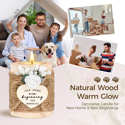 House Warming Gifts - New Home Gifts for New Homeowners, Women, Friends, Family, Wooden Candle Holder Set with 4 Tea Lights & Candle Mats - New Beginning Warming Gift Ideas for Party Decor