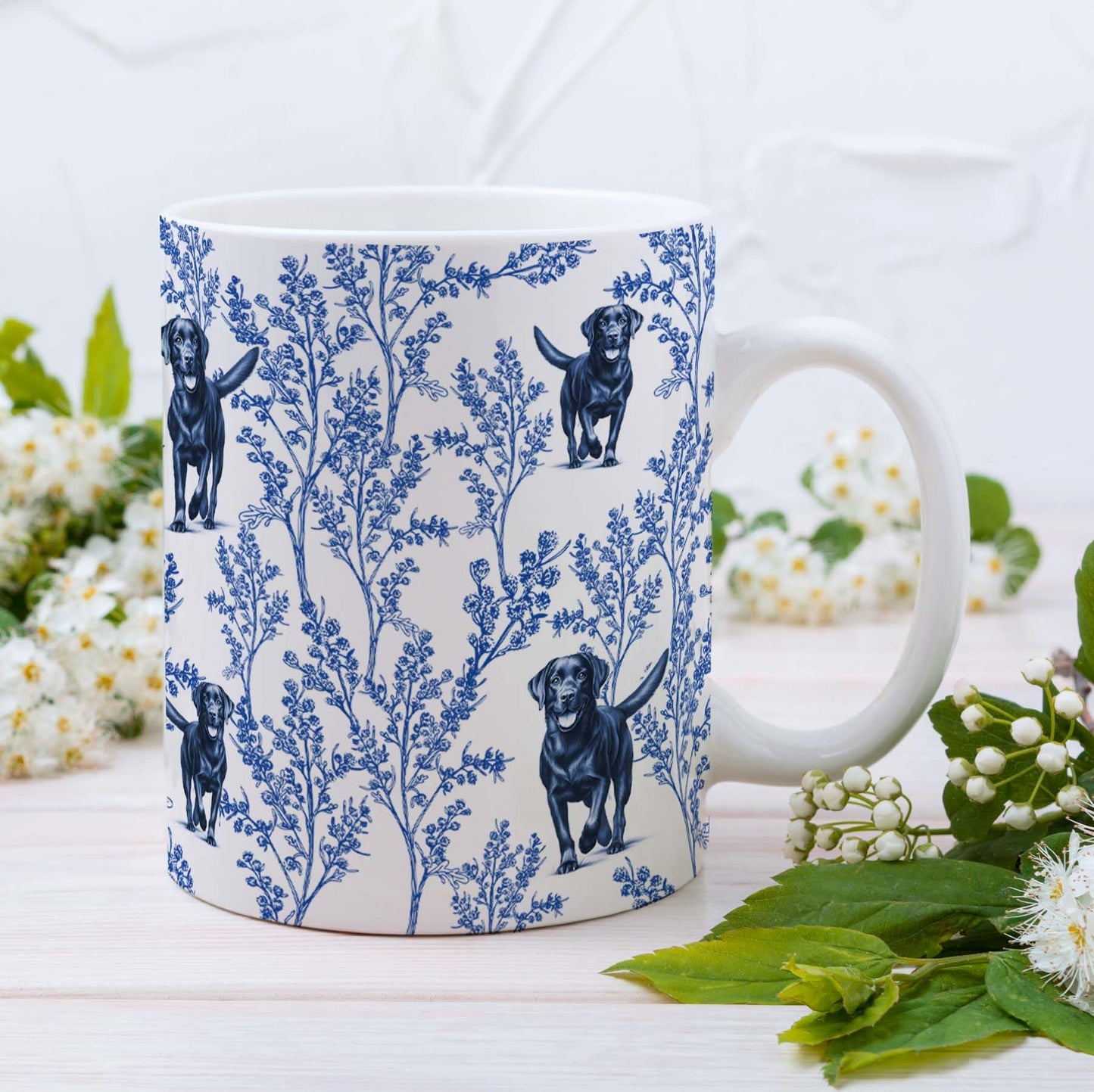 Black Lab Blue French Toile Coffee Mug, Labrador Lover Gifts for Women, Blue Toile Coffee Cup for Black Lab Mom, Pet Dog Lovers Tea Coffee Mug Birthday Gifts for Dog Owners, 11 oz
