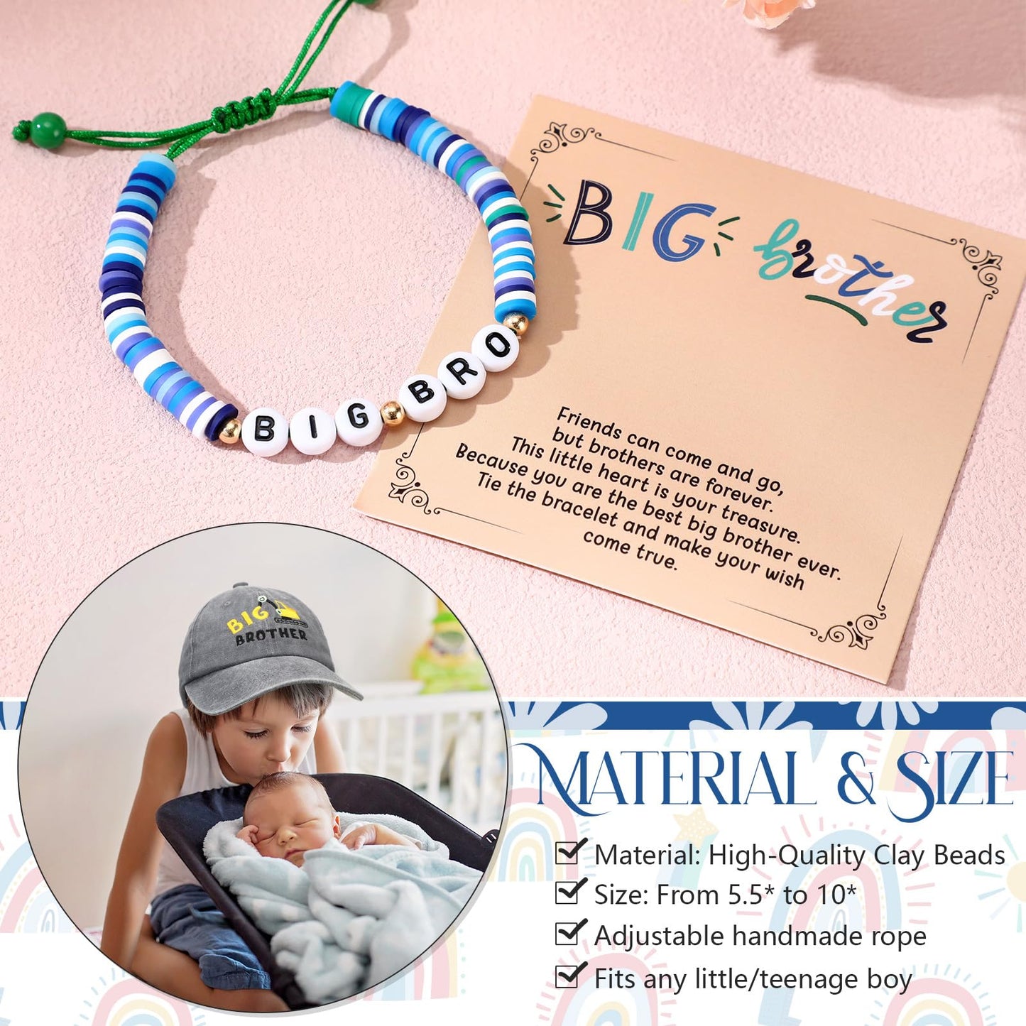 Skicuff 3 Pcs Big Brother Gifts for Boys Bracelet Baseball Caps and Sock for Birthday Gift