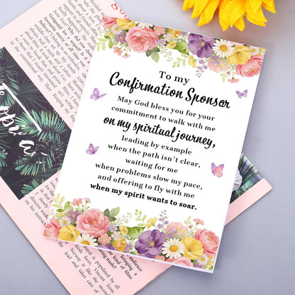 Confirmation Sponsor Card, Confirmation Sponsor Gifts for Women Godmother, Christian Thank You Card from Godchild Girls, Catholic Appreciation Cards for Sponsors Spiritual Mentor