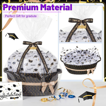 Colingmill Gift Basket for Graduation, Empty Woven Basket with Gift Bag Bow and Tissue Paper, Decorative Rope Baskets for 2026 Grad Keepsake Gifts, 14"x 10"x 5.5"(Black)