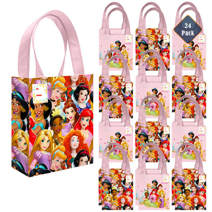 Disney Princess Party Favor Bag Set – 24 Pack of 8" Disney Princess Party Goodie Bags for Kids Bulk Reusable Totes | Princess Birthday Party Supplies
